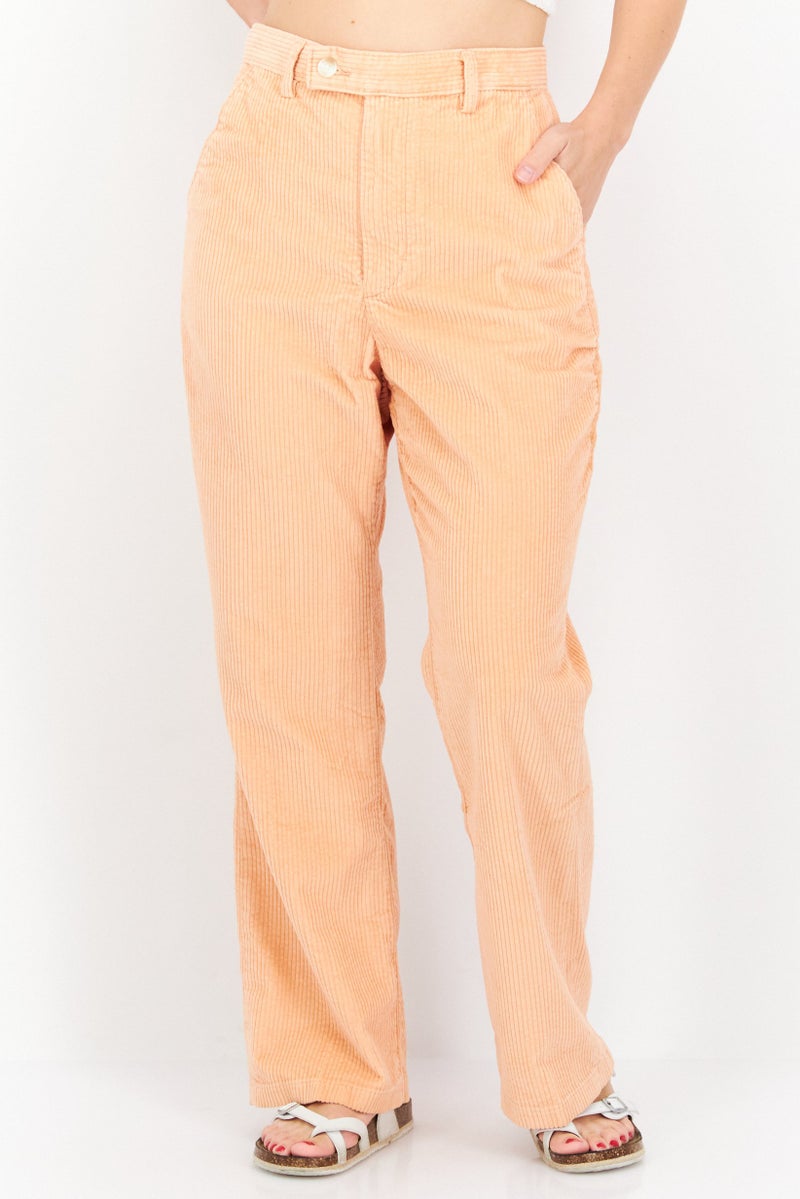 Women Regular Fit Plain Corduroy Pants, Peach