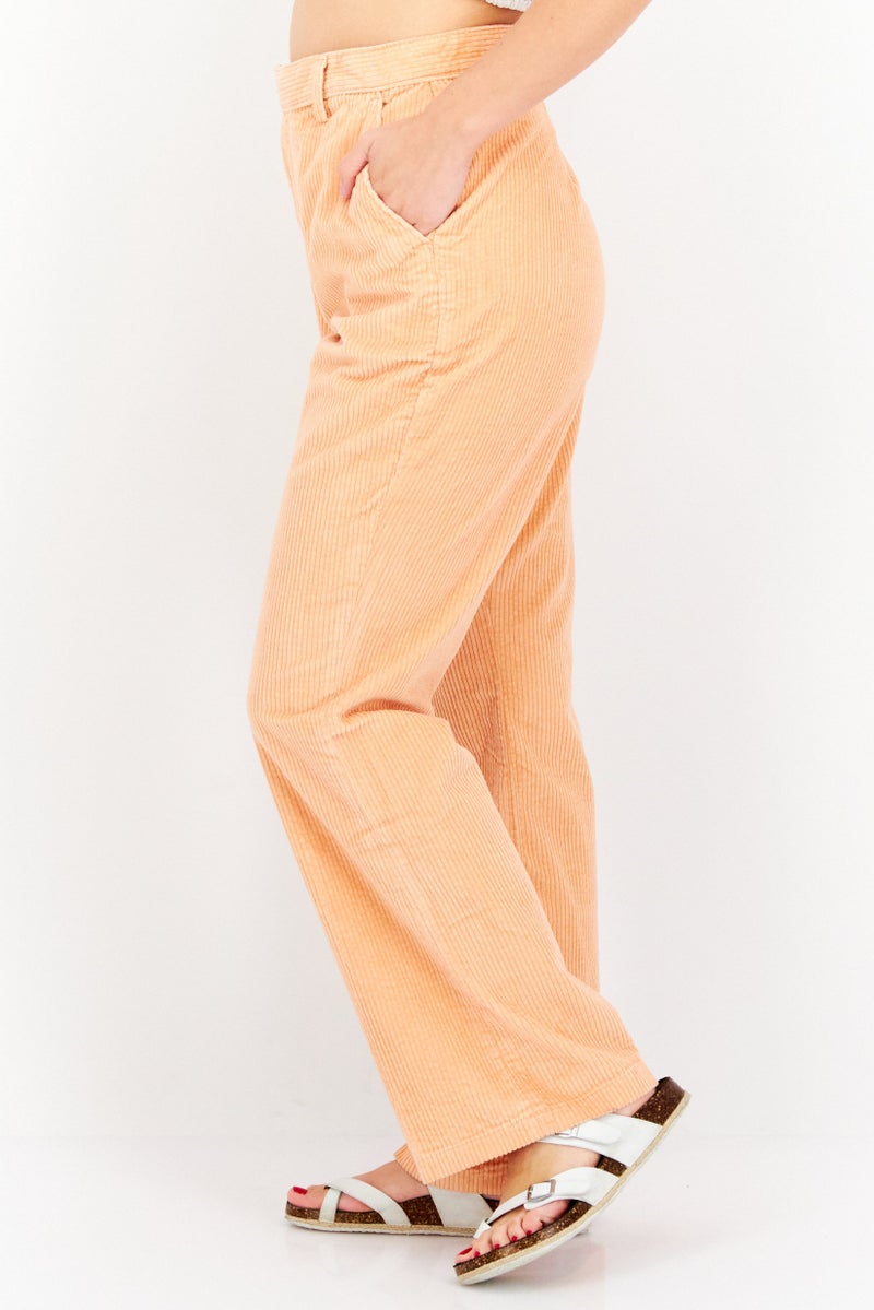 Women Regular Fit Plain Corduroy Pants, Peach