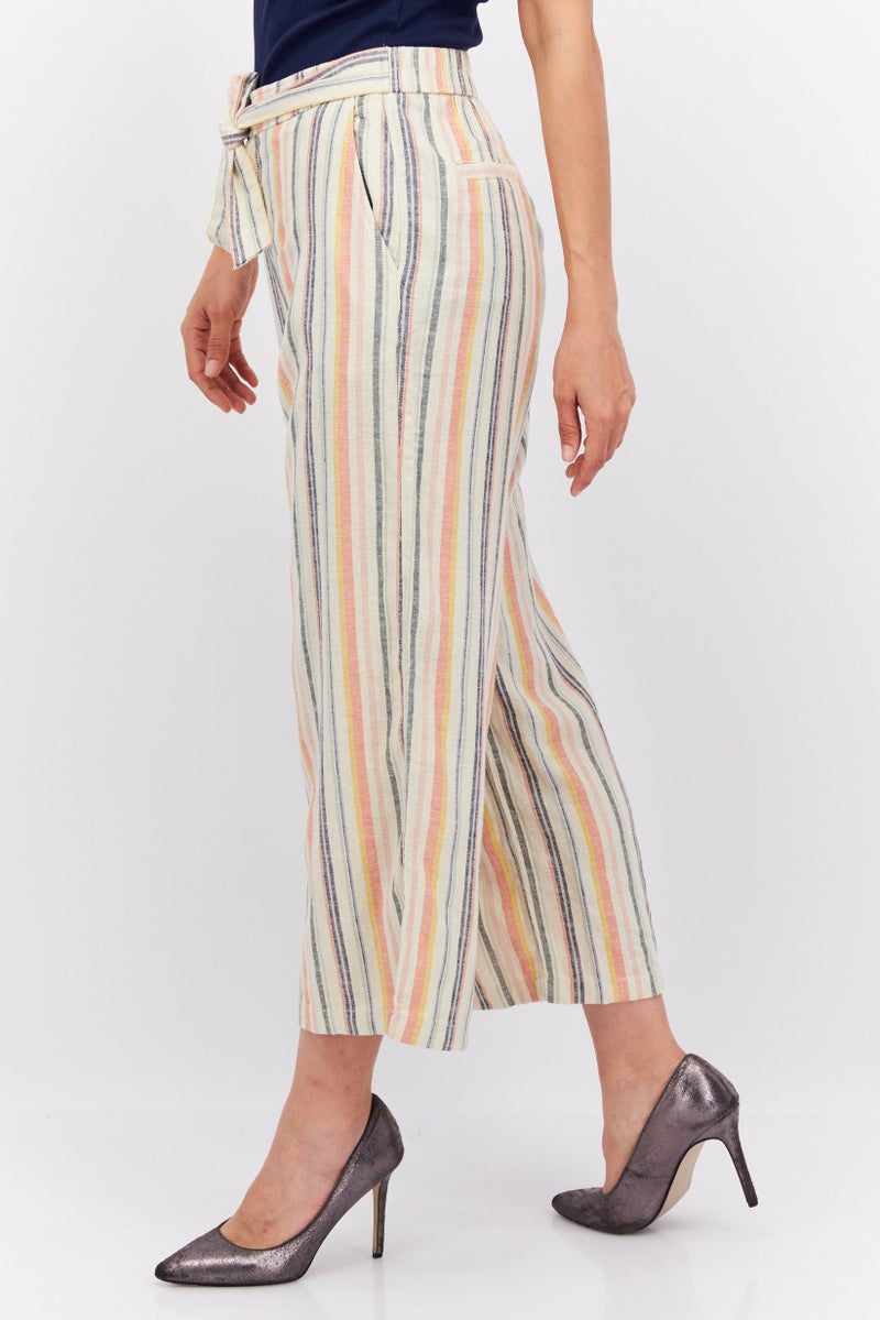 Women Wide Leg Printed Plazo Pants, Beige Combo