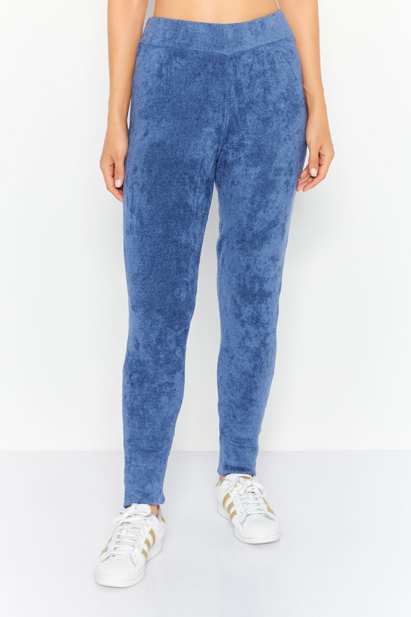 Women Regular Fit Toweling Jogger Pants, Blue