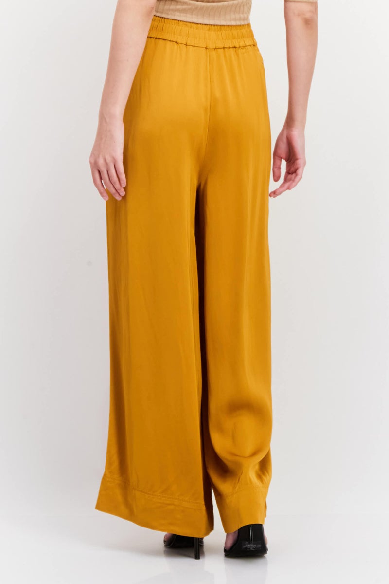 Women Regular Fit Solid Wide Leg Pants, Mustard