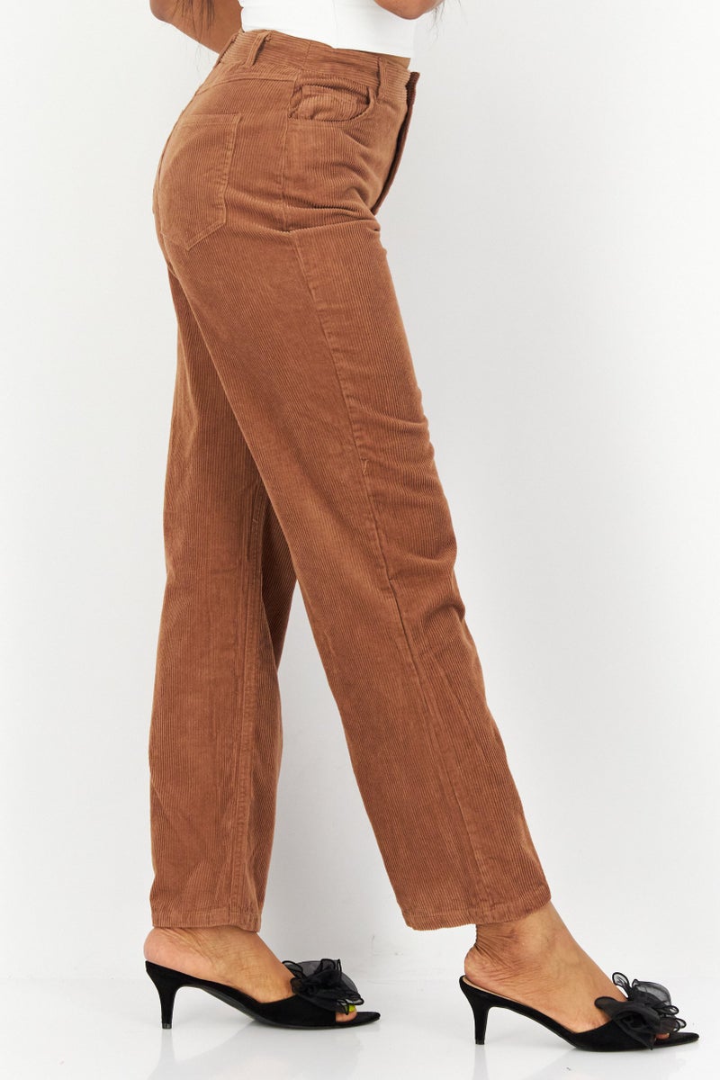 Women Wide Leg Textured Corduroy Pants, Light Brown