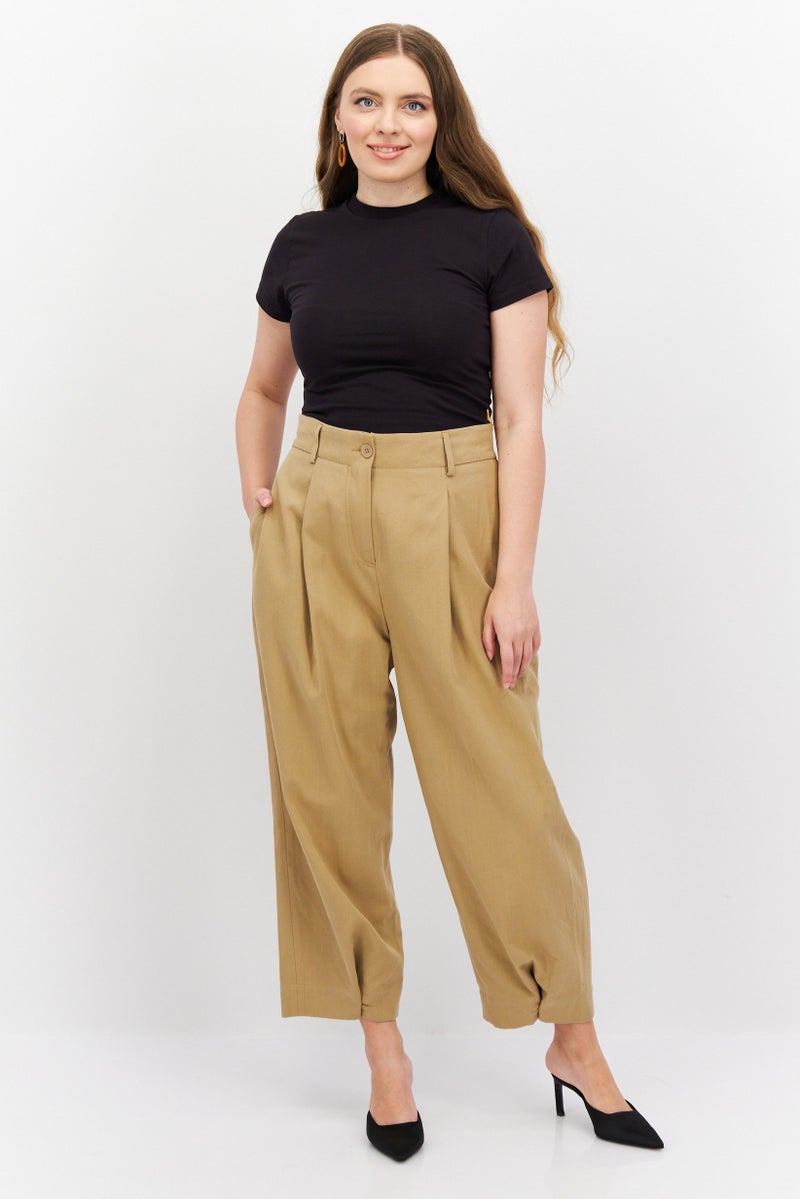 Women Regular Fit Solid Wide Leg Pant, Beige