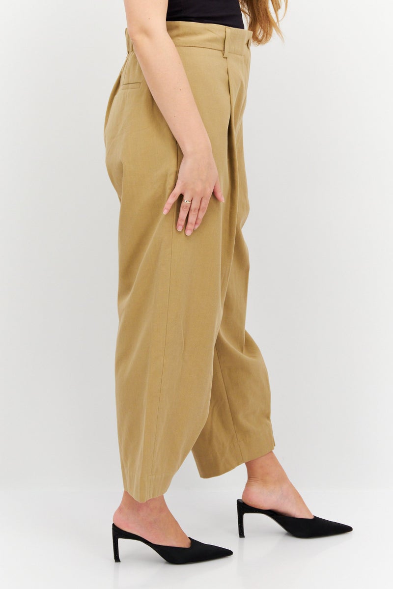 Women Regular Fit Solid Wide Leg Pant, Beige