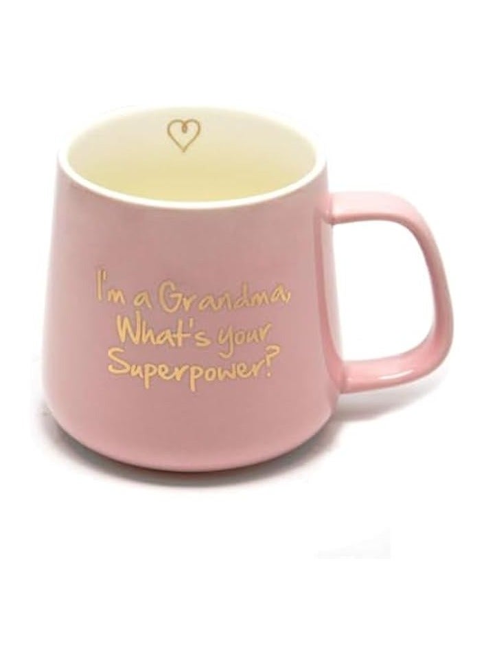 Coffee Mug Gift for Grandma Mothers Day - I'm a Grandma What's Your Superpower Ceramic Tea Cup - Birthday Presents for Mothers and Grandma Pink 350ml 12oz