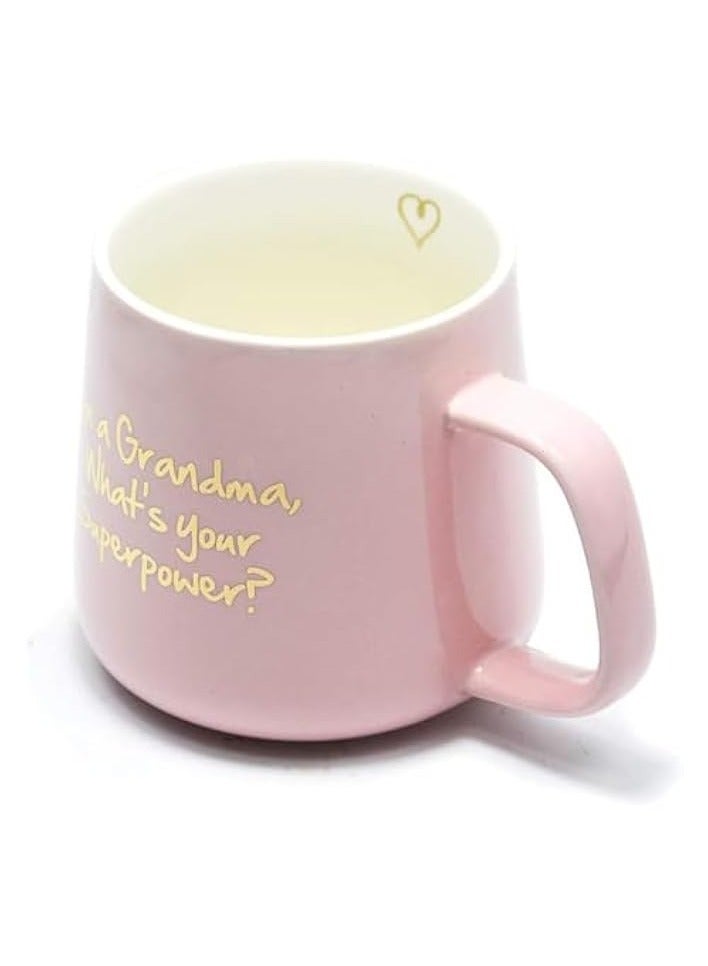 Coffee Mug Gift for Grandma Mothers Day - I'm a Grandma What's Your Superpower Ceramic Tea Cup - Birthday Presents for Mothers and Grandma Pink 350ml 12oz