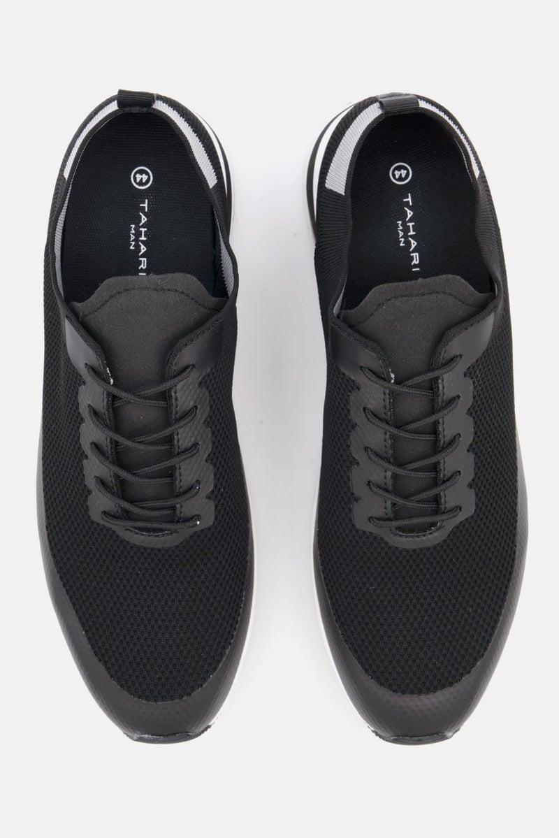 Men Textured Lace Up Shoes, Black/White Combo