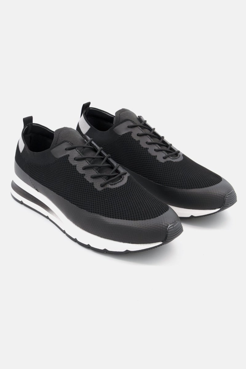 Men Textured Lace Up Shoes, Black/White Combo