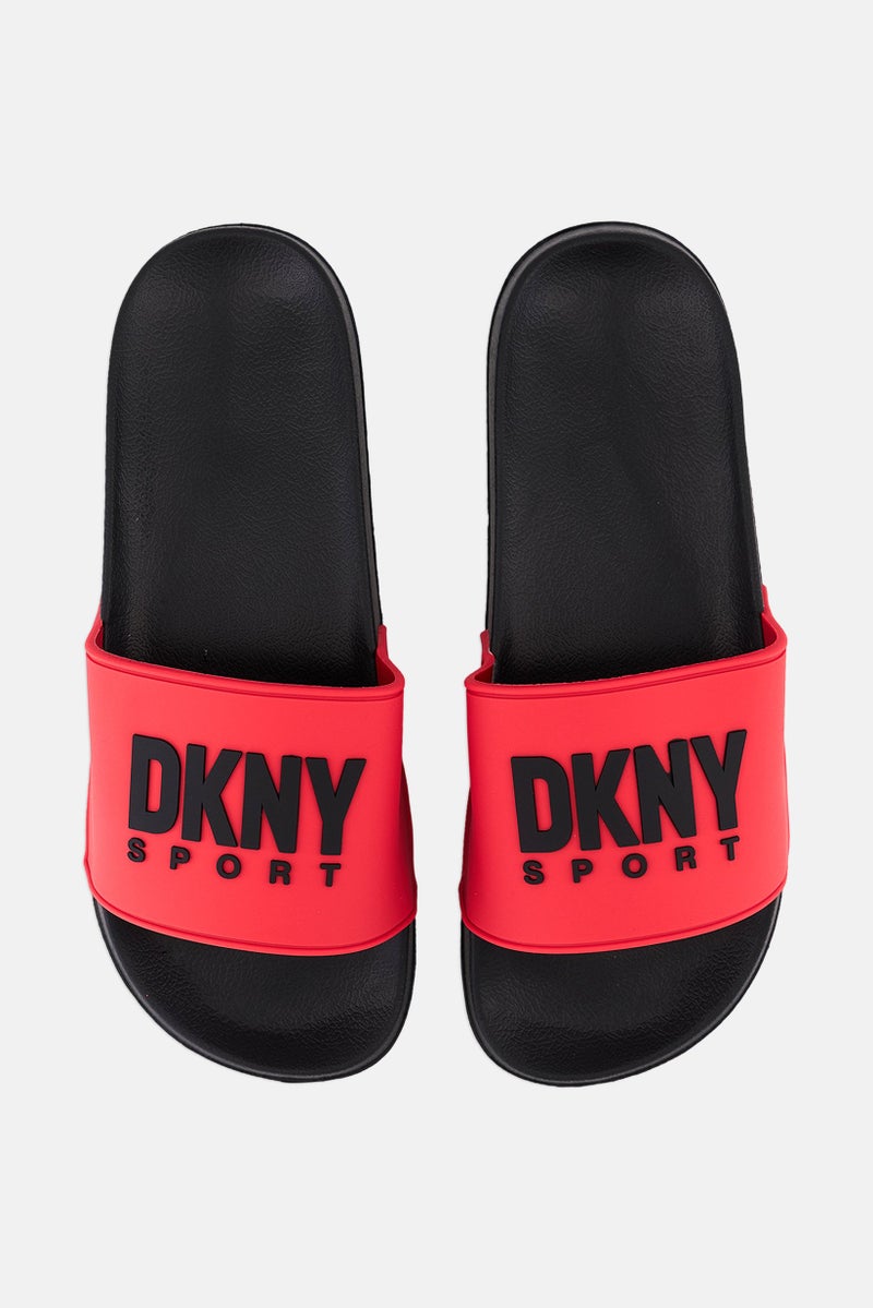 Men Brand Logo Slip On Slides, Black/Red