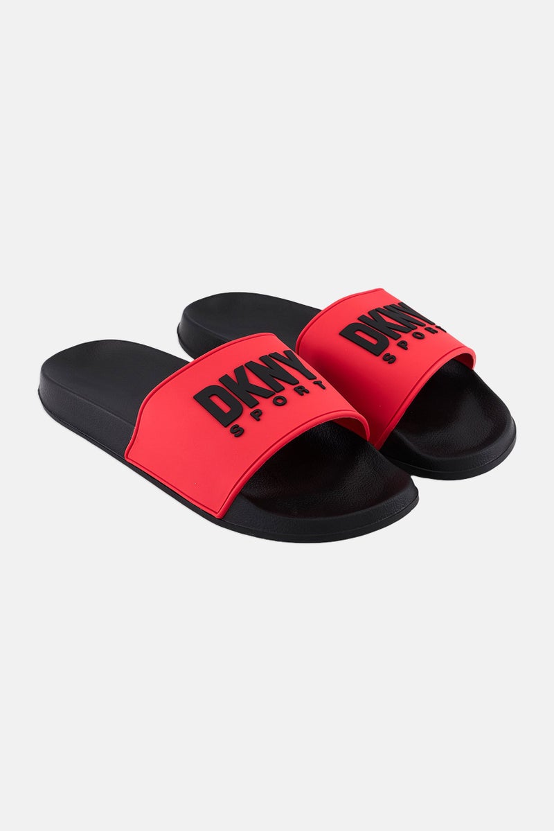 Men Brand Logo Slip On Slides, Black/Red