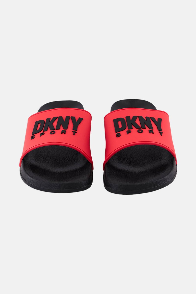 Men Brand Logo Slip On Slides, Black/Red