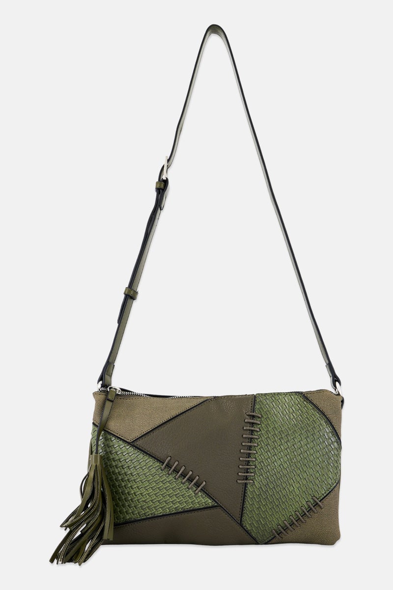 Women Textured Cross Body Bag 21 H x 32 L x 6 W cm, Olive Combo