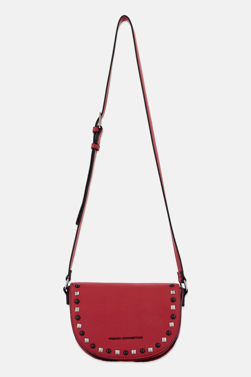 Women Stud Cross Body Bag 15 H x 20 L x 6 W cm, Maroon