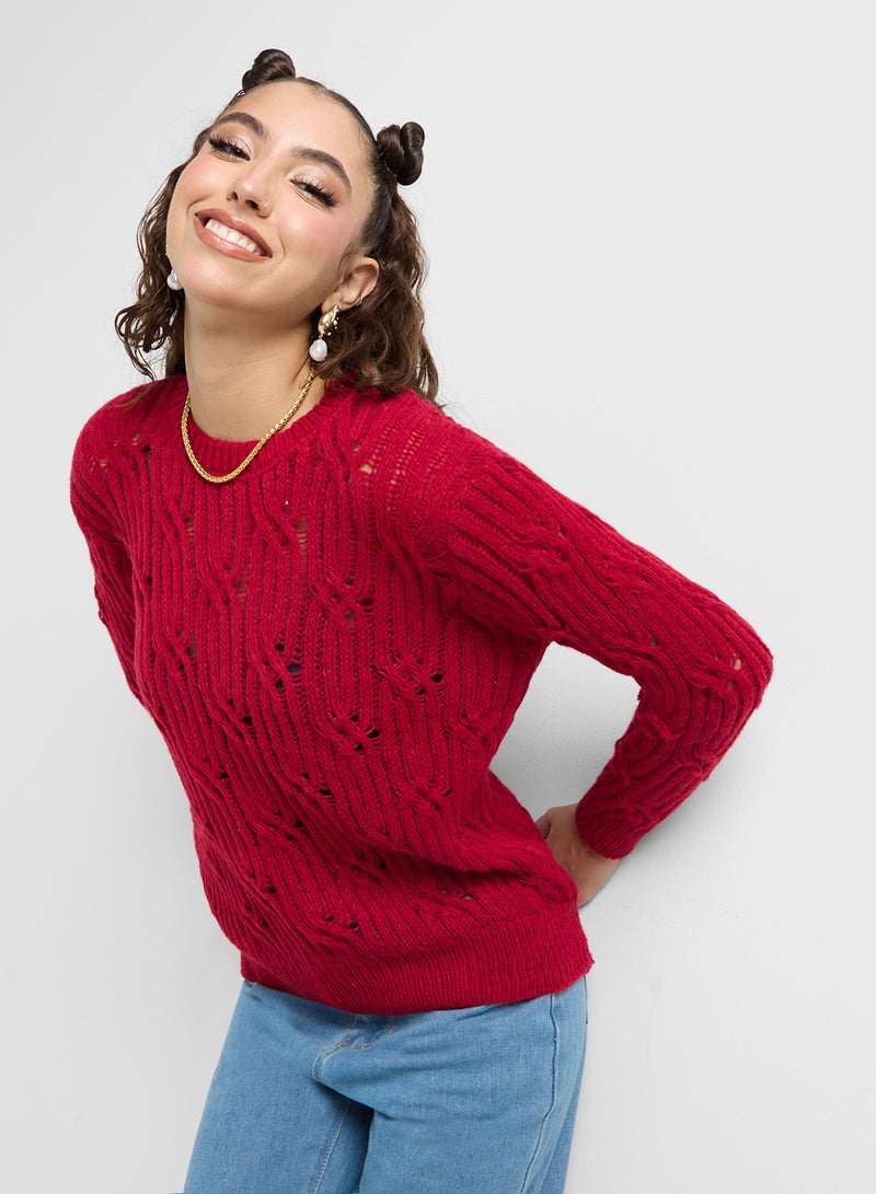 Cable Knit Crew Neck Sweater