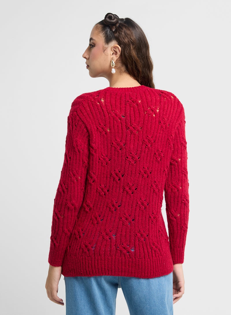 Cable Knit Crew Neck Sweater