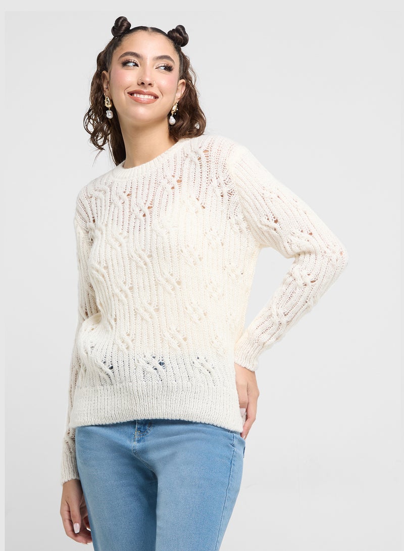 Cable Knit Crew Neck Sweater