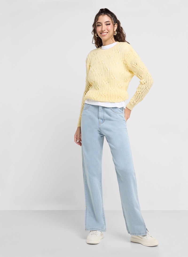 Cable Knit Crew Neck Sweater