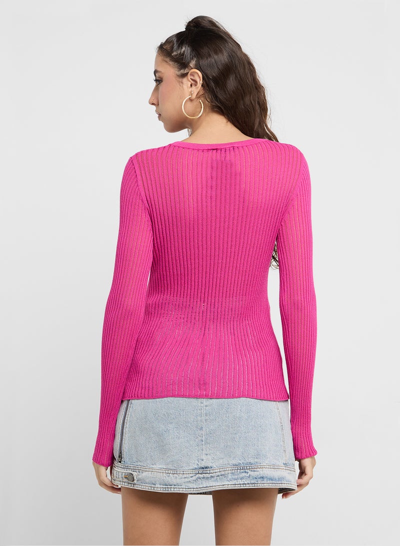 Light Weight Fitted Ribbed Sweater