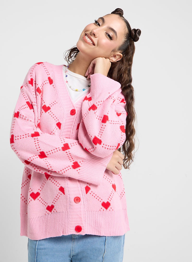 Heart Print Longline Cardigan