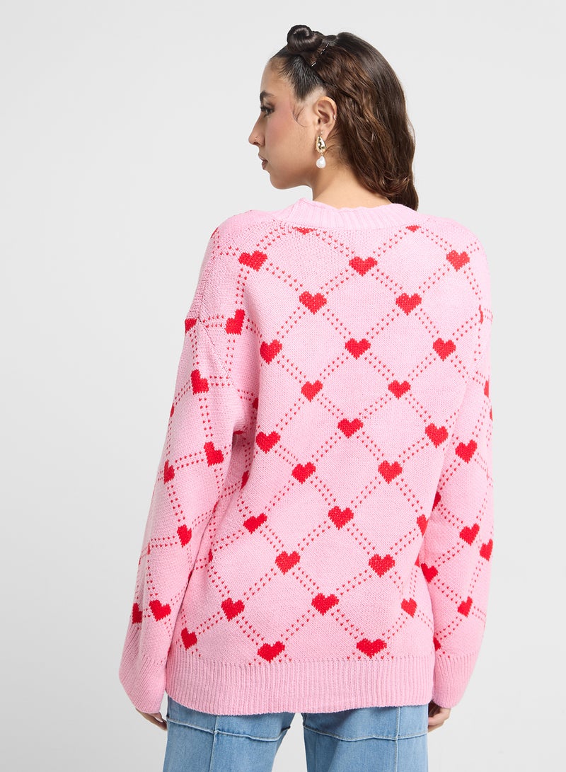 Heart Print Longline Cardigan