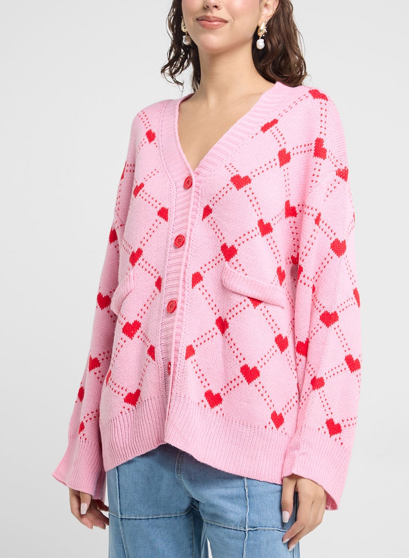 Heart Print Longline Cardigan