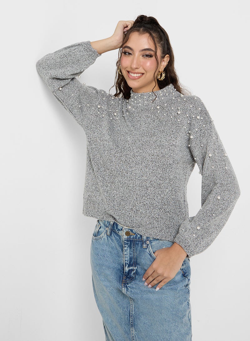 Pear Embellished Crew Neck Sweater