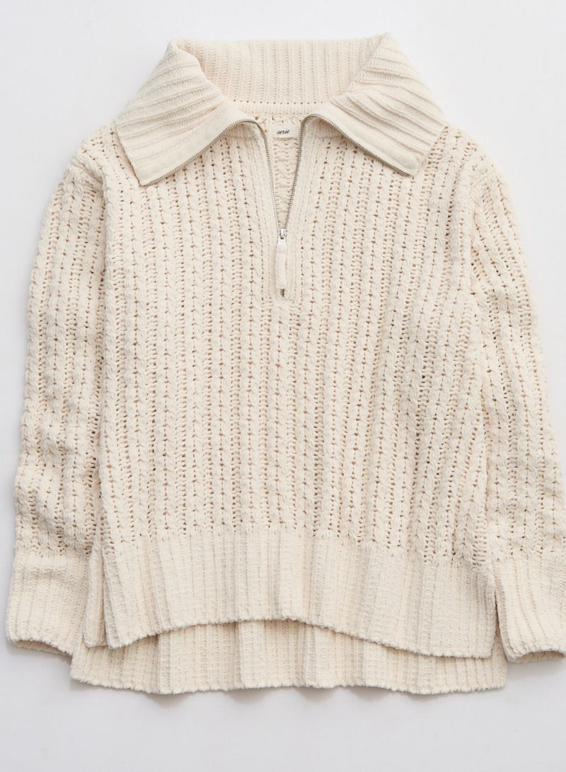 Quarter Zip Braided Knitted Sweater