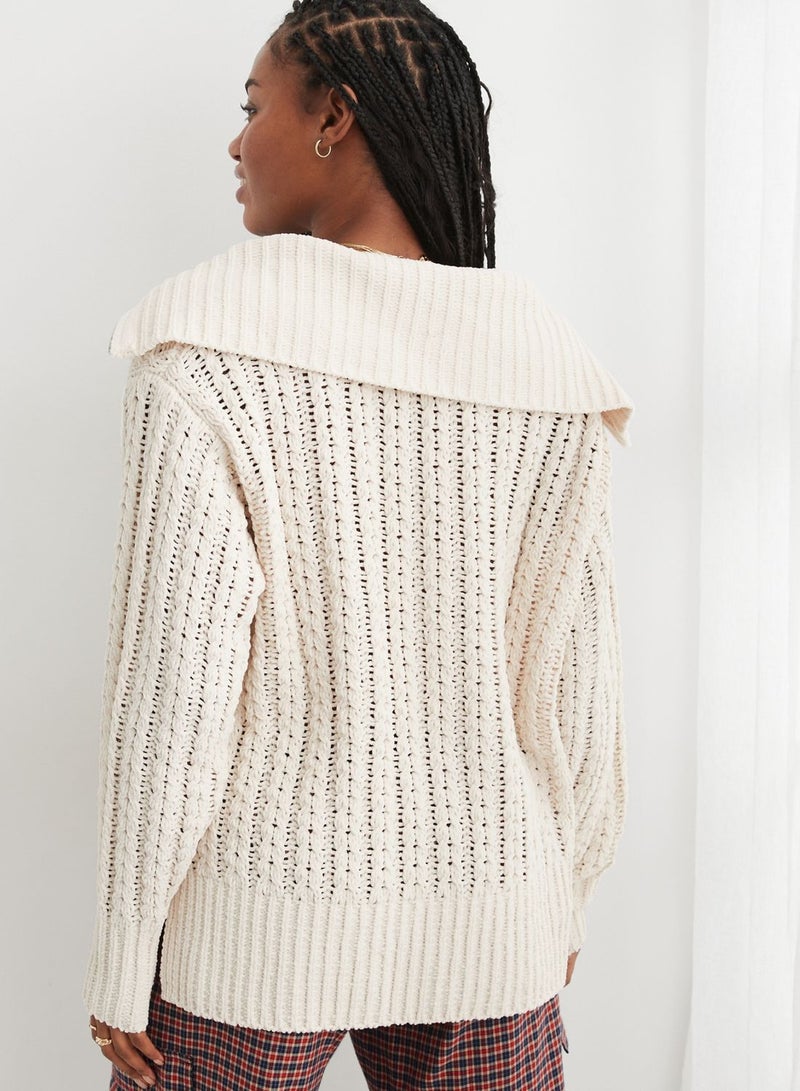 Quarter Zip Braided Knitted Sweater