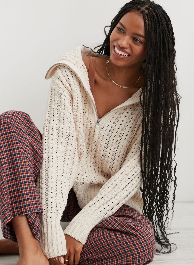 Quarter Zip Braided Knitted Sweater