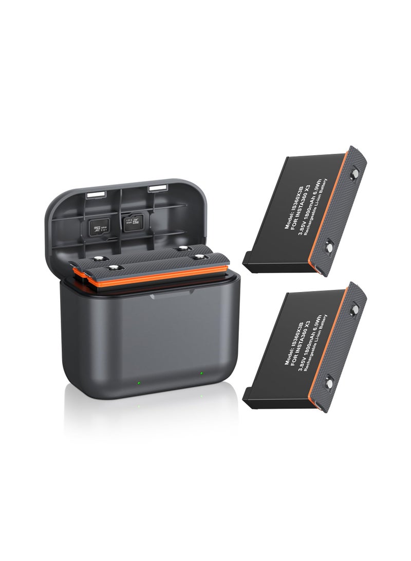 2 Packs Replacement for Insta 360 x3 Battery 1800mAh and Dual Slot USB Fast Charger Hub Compatible with Insta360 X3 Action Camera High Capacity Electric Core (Fully Compatible with Original)