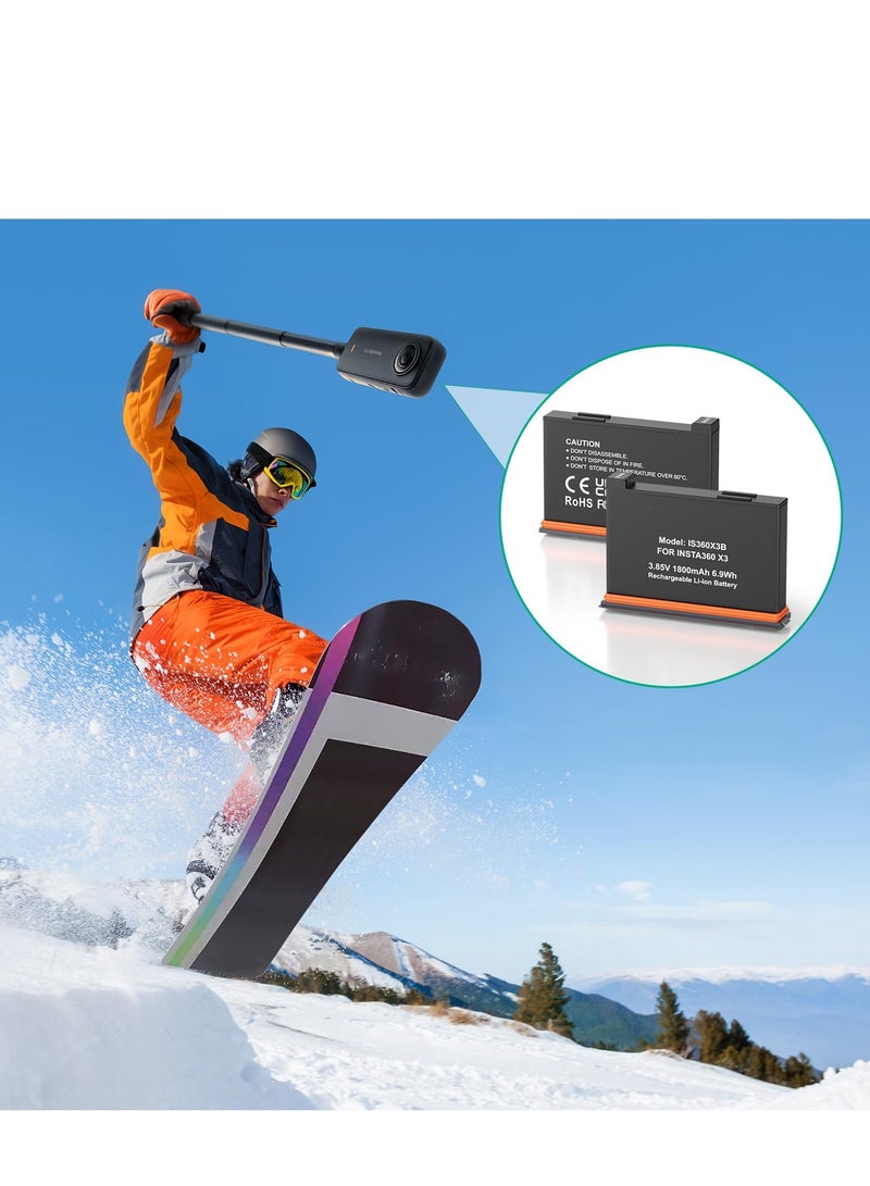 2 Packs Replacement for Insta 360 x3 Battery 1800mAh and Dual Slot USB Fast Charger Hub Compatible with Insta360 X3 Action Camera High Capacity Electric Core (Fully Compatible with Original)