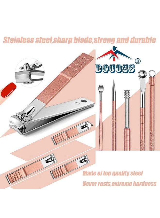 18 In 1 Stainless Steel Professional Manicure Set Nail Cutter For Women Nail Scissors Grooming Kit Manicure Pedicure Kit For Women Nail Acne Remover Needle Blackhead Tool With Leather Case