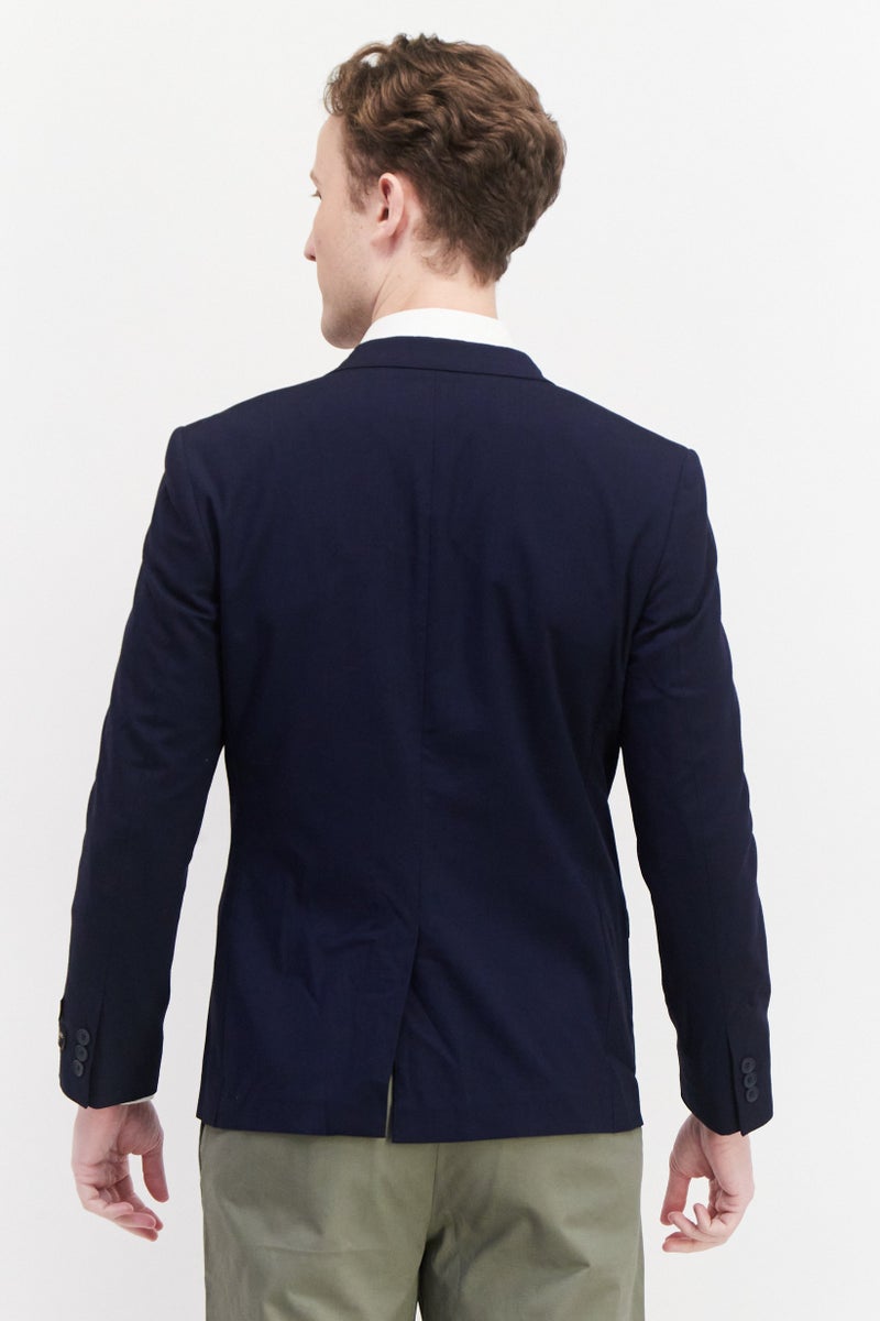 Men Slim Fit Solid Blazer, Navy