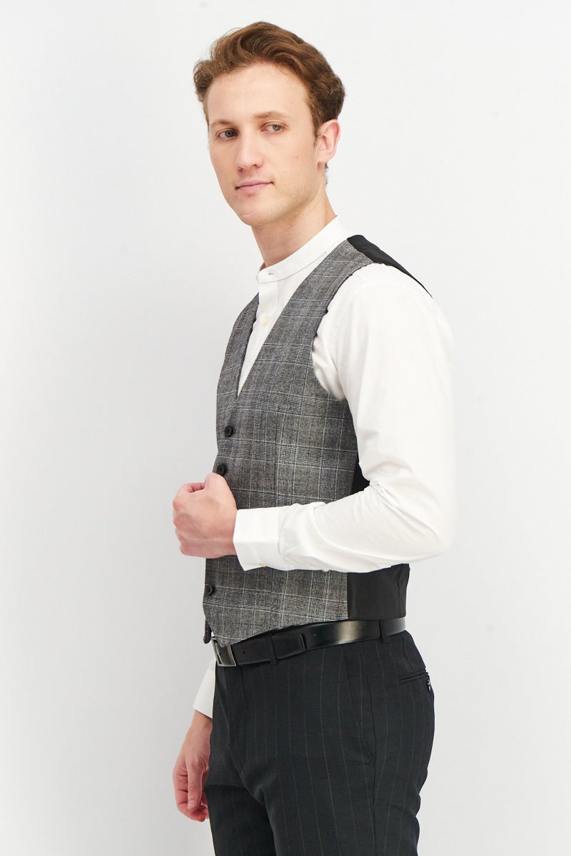 Men Regular Fit Plaid Michael Vest, Grey/Black