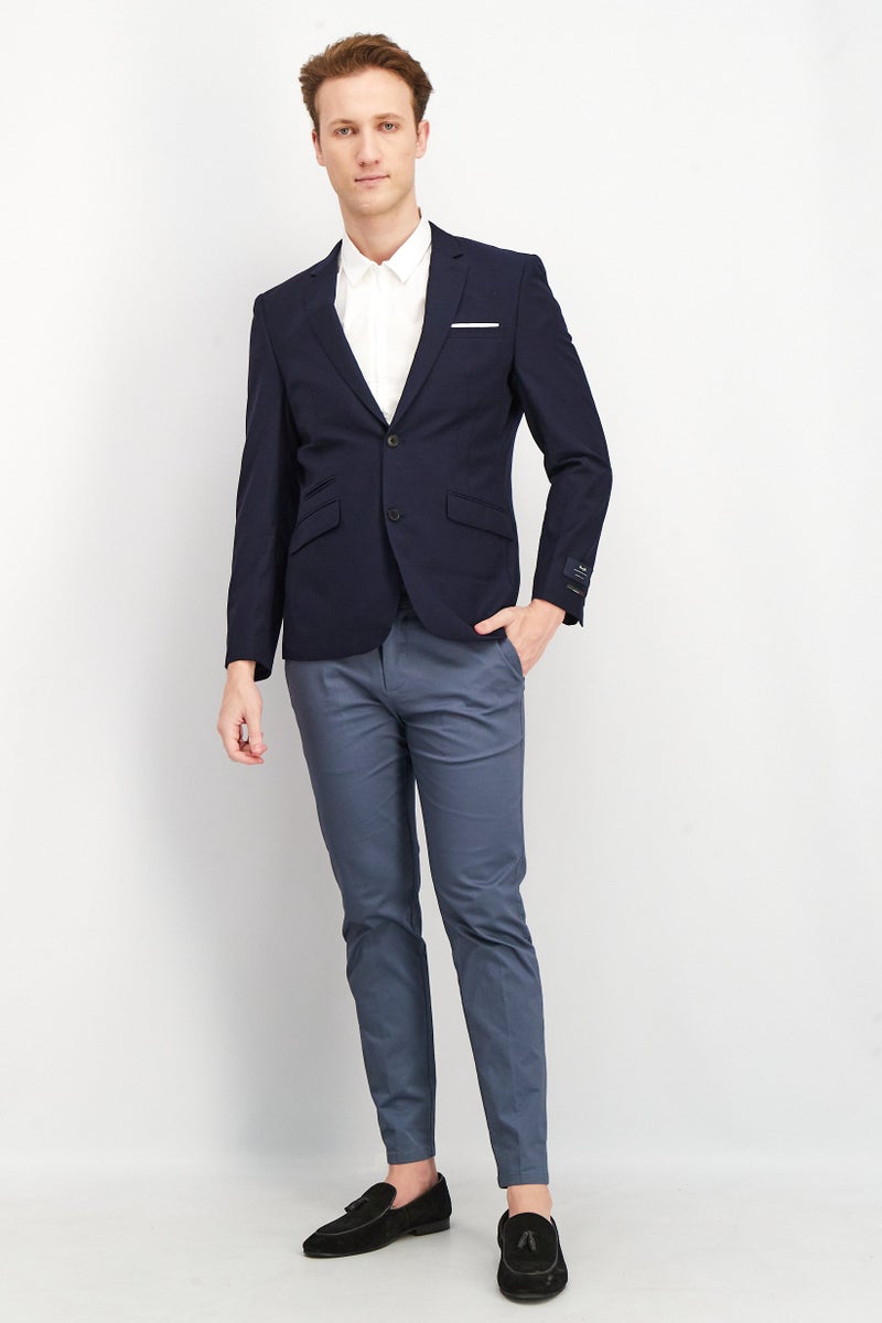 Men Regular Fit Solid Formal Blazer, Navy