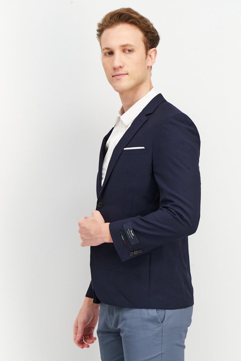 Men Regular Fit Solid Formal Blazer, Navy