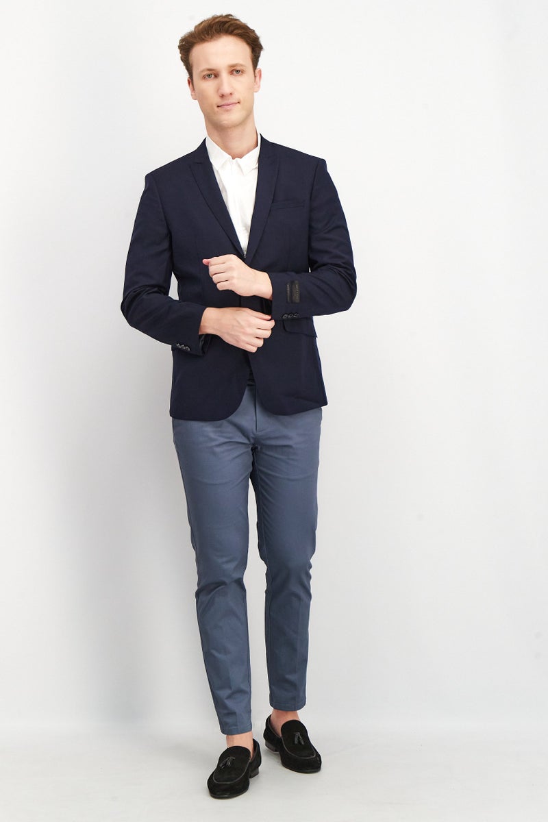 Men Regular Fit Textured Casual Blazer, Navy Blue