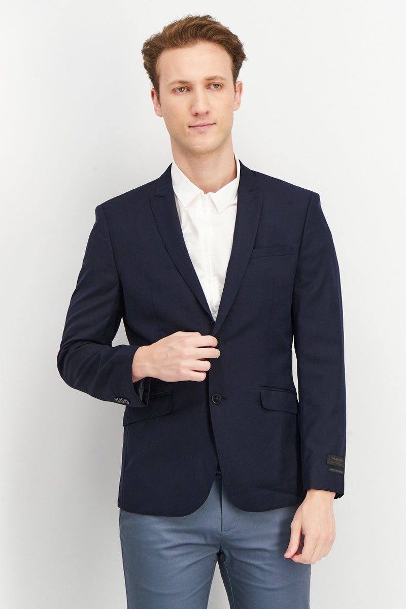 Men Regular Fit Textured Casual Blazer, Navy Blue