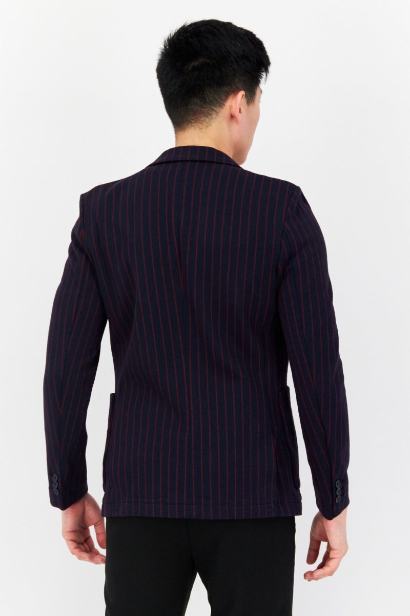 Men Regular Fit Strip Formal Blazer, Navy/Maroon