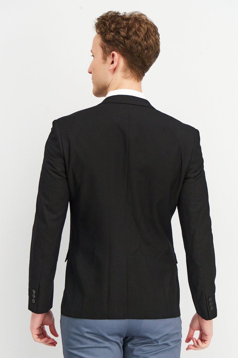 Men Fitted Regular Solid Formal Blazer, Black