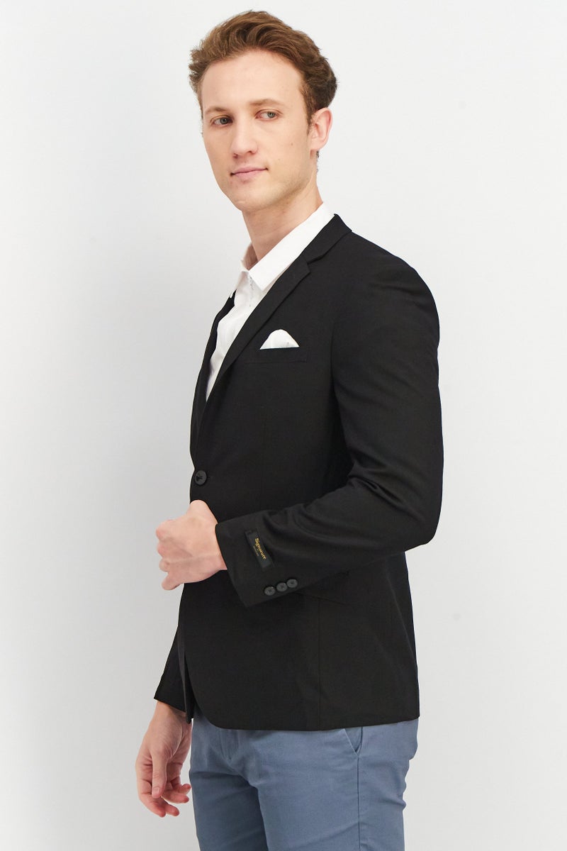 Men Fitted Regular Solid Formal Blazer, Black