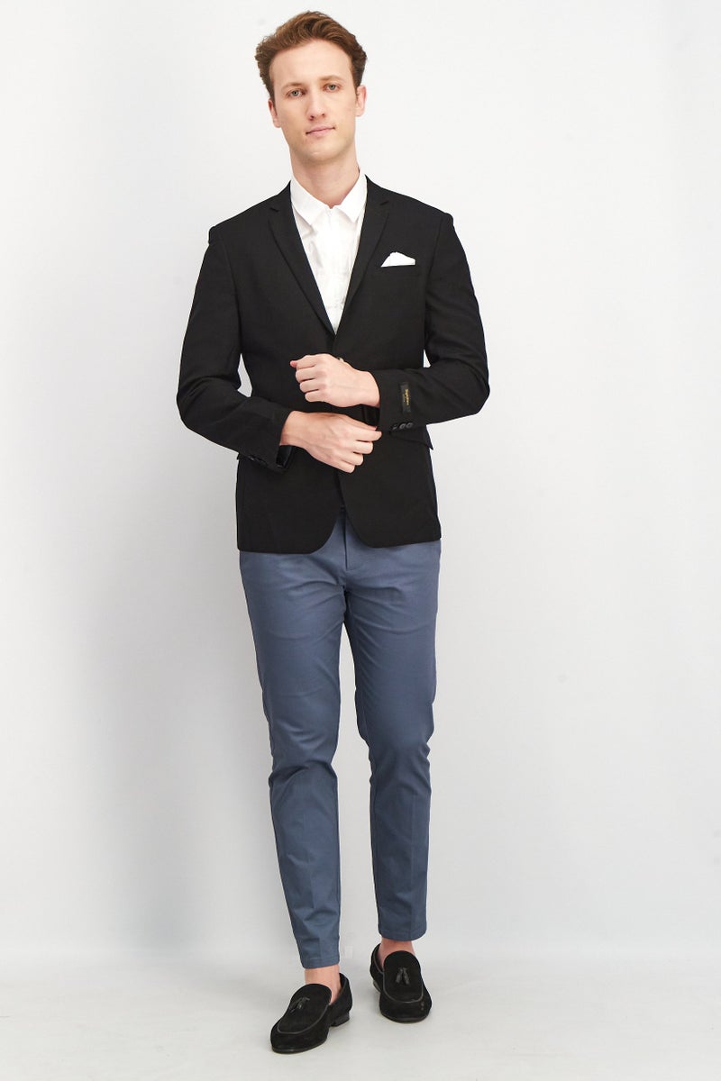 Men Fitted Regular Solid Formal Blazer, Black