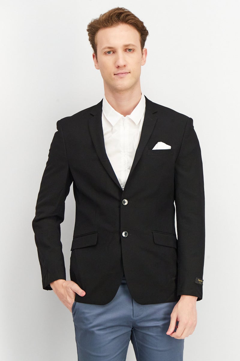 Men Fitted Regular Solid Formal Blazer, Black