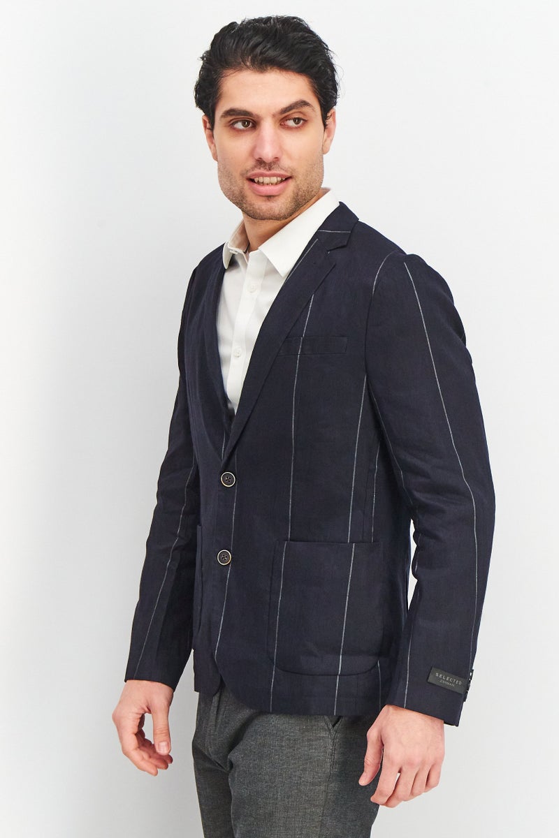 Men Slim Fit Stripe Denny Formal Blazer, Navy