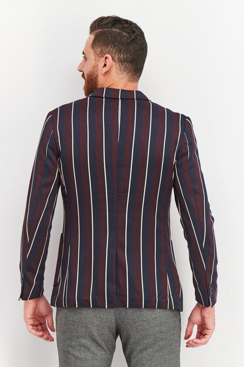 Men Slim Fit Long Sleeve Stripped Blazer Jacket, Navy/Maroon Combo