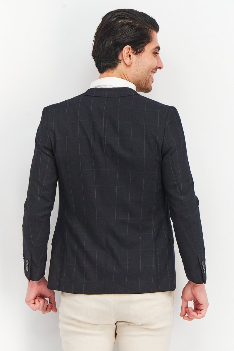 Men Slim Fit Windowpane Formal Blazer, Black