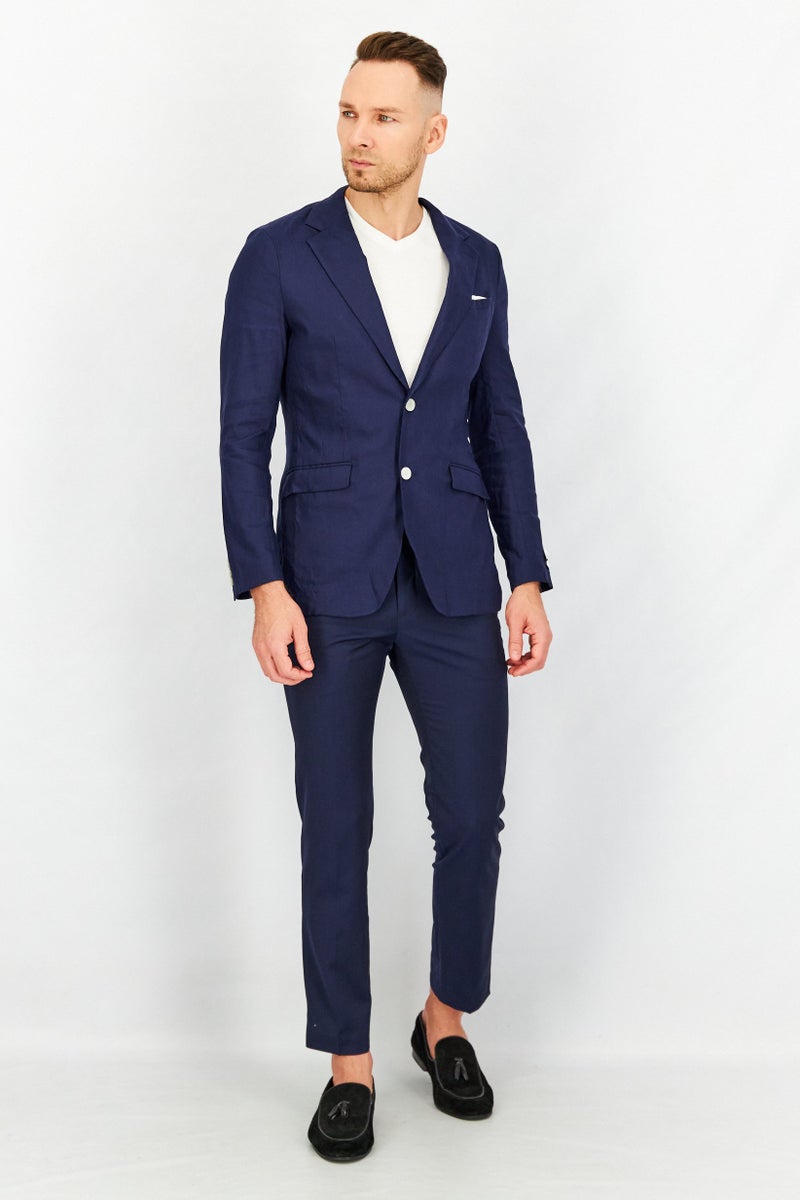 Men Slim Fit Solid Formal Blazer, Navy