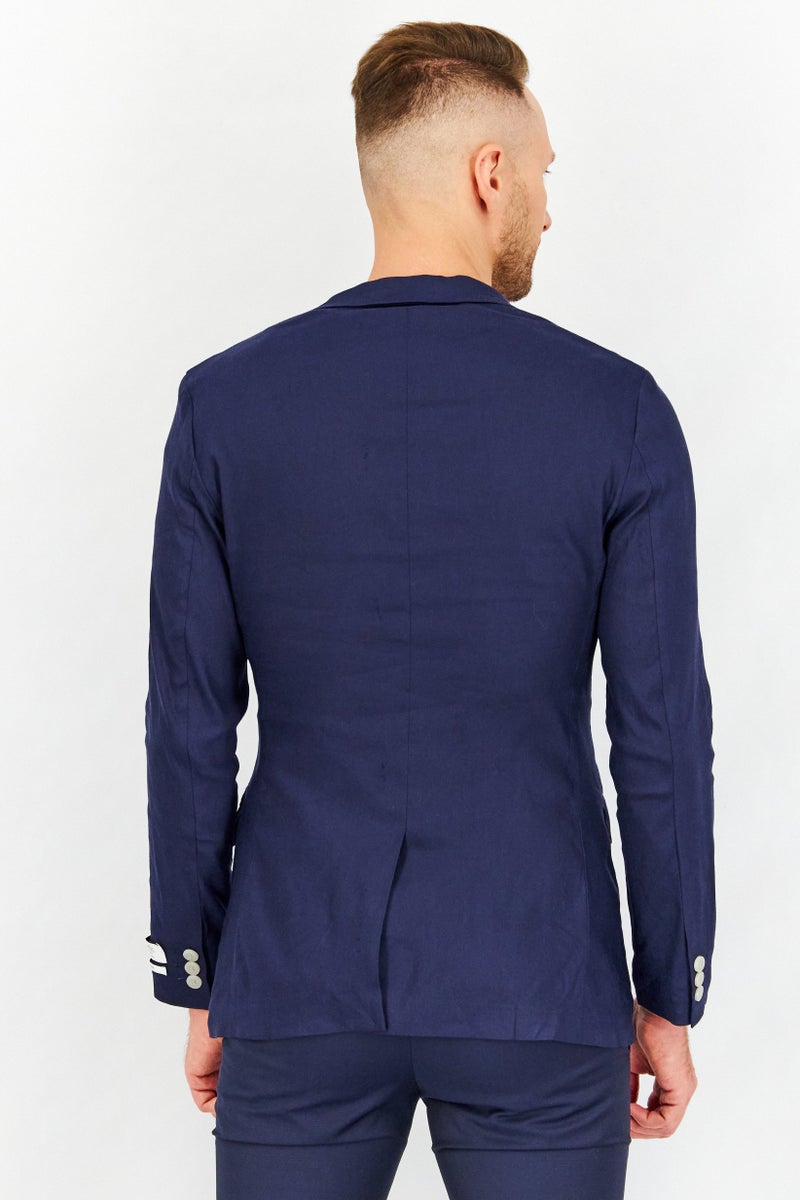 Men Slim Fit Solid Formal Blazer, Navy