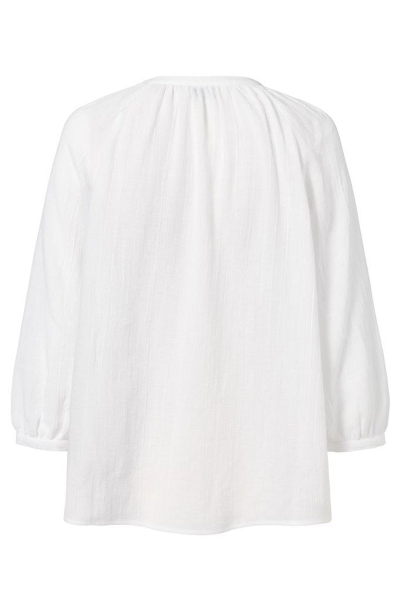 Women Round Neck 3/4 Sleeve Textured Blouse, White