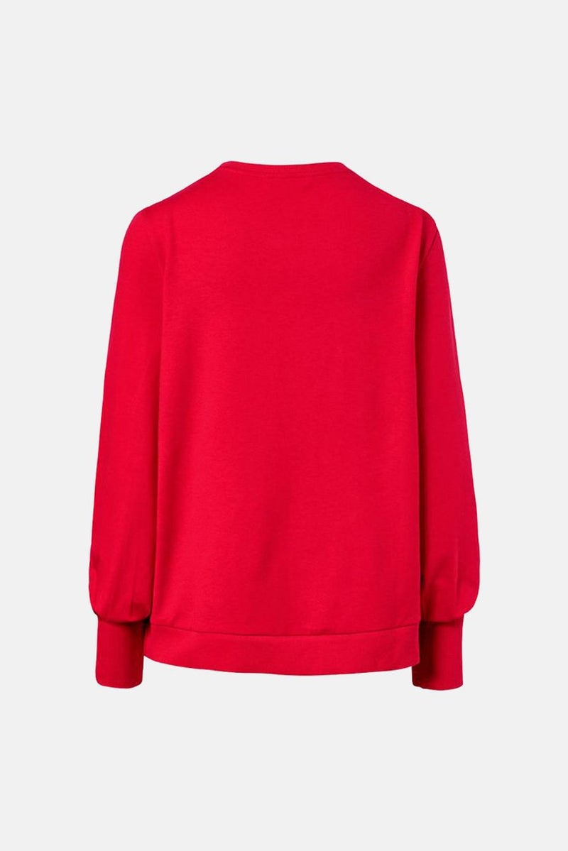 Women Crew Neck Long Sleeves Plain Shirt, Red